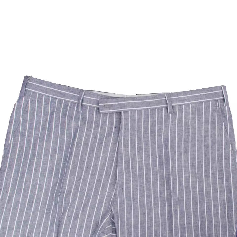 Denim-Blue Chalk Stripe Linen-Cotton Trousers — view 3