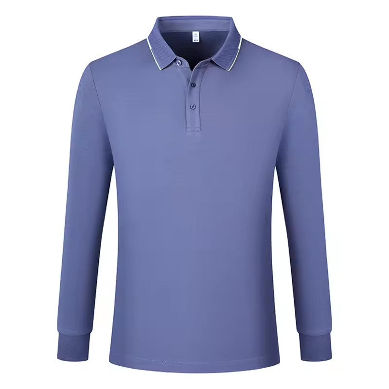 Navy Wool-Silk Cotton Long-Sleeve Polo — view 4