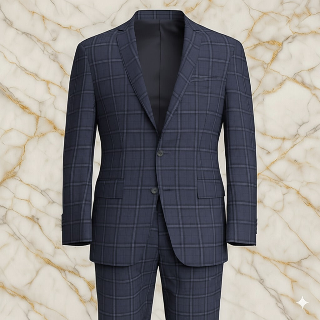Blue-Grey Windowpane Suit – Custom Bespoke Tailored