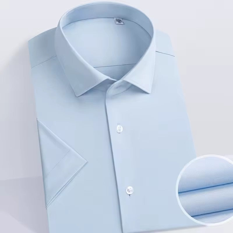 White Stretch Knit Short-Sleeve Business Shirt — view 4