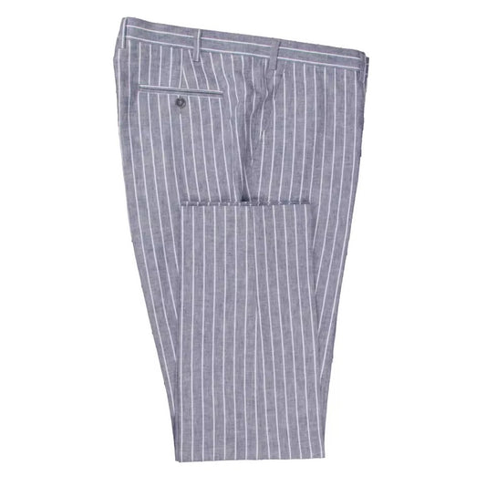 Denim-Blue Chalk Stripe Linen-Cotton Trousers