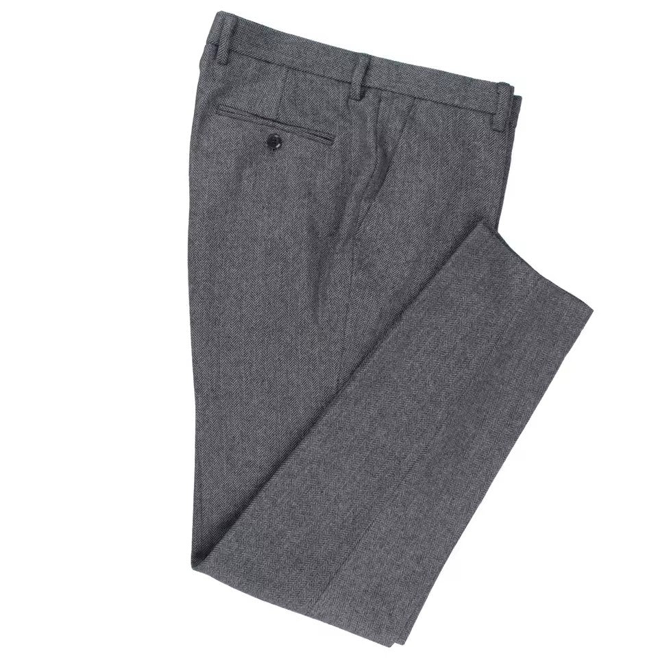 Charcoal Herringbone Wool-Blend Winter Trousers — view 2