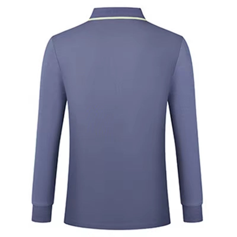 Navy Wool-Silk Cotton Long-Sleeve Polo — view 2