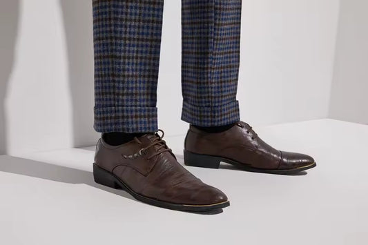 Dark Blue Plaid Flannel Trousers With Cuff — view 3
