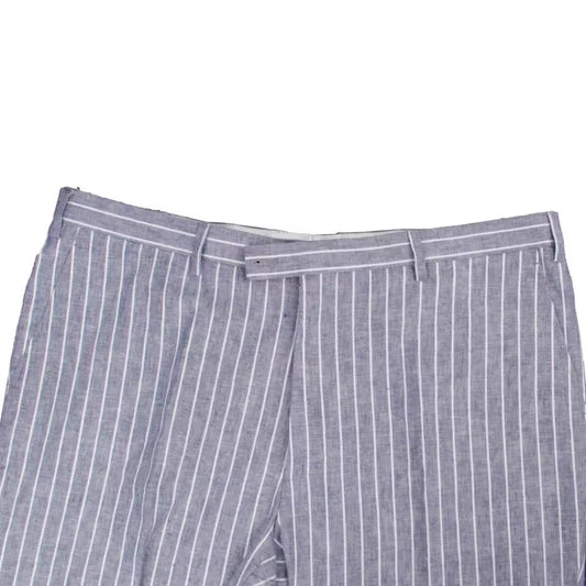 Denim-Blue Chalk Stripe Linen-Cotton Trousers — view 3