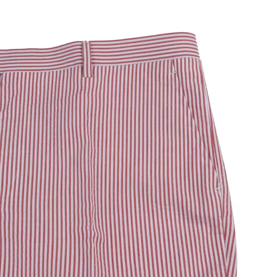 Red Seersucker Striped Summer Trousers — view 2