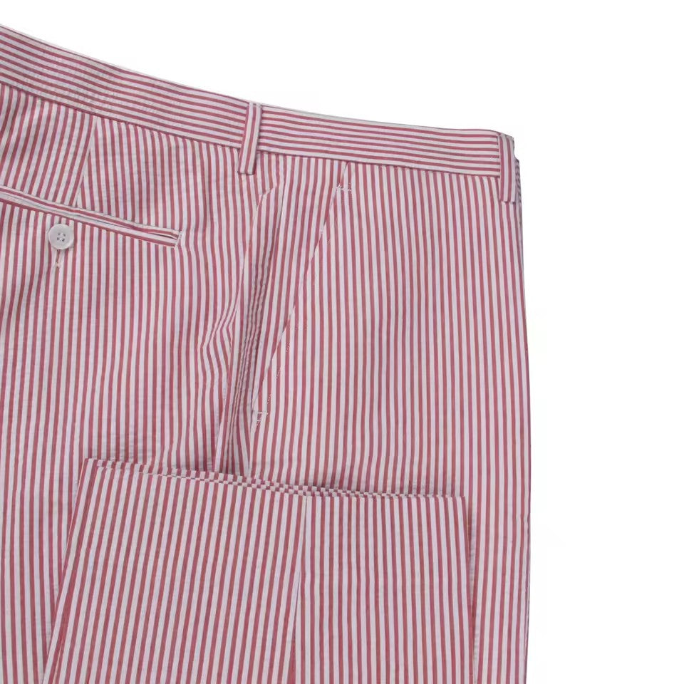 Red Seersucker Striped Summer Trousers — view 3