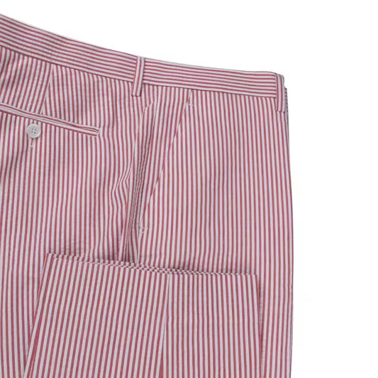 Red Seersucker Striped Summer Trousers — view 3