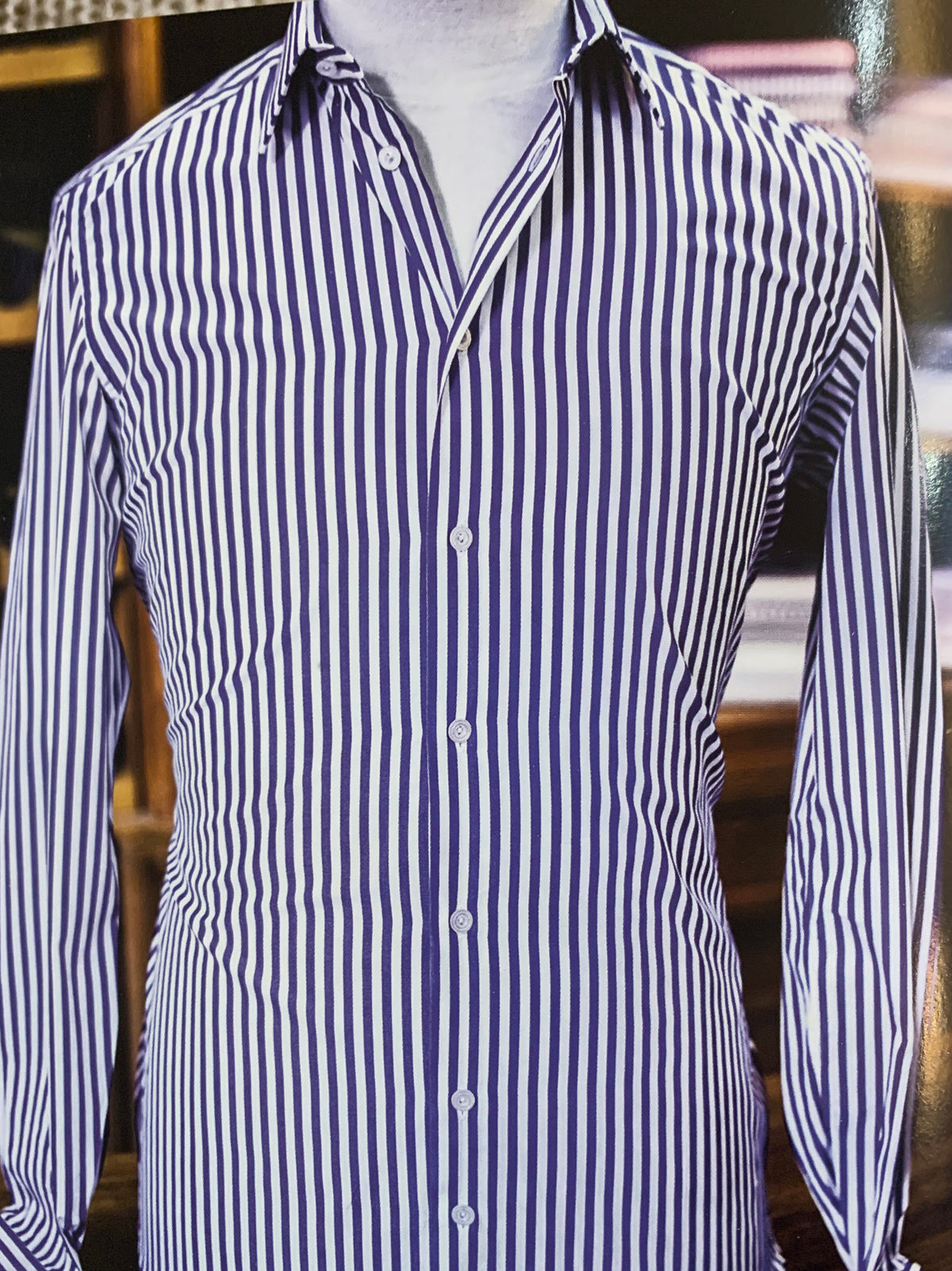 Wide Blue Striped Cotton Dress Shirt