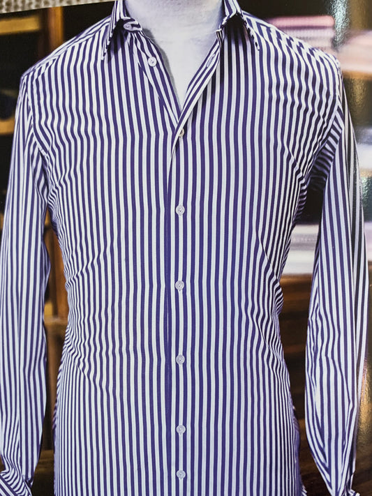Wide Blue Striped Cotton Dress Shirt