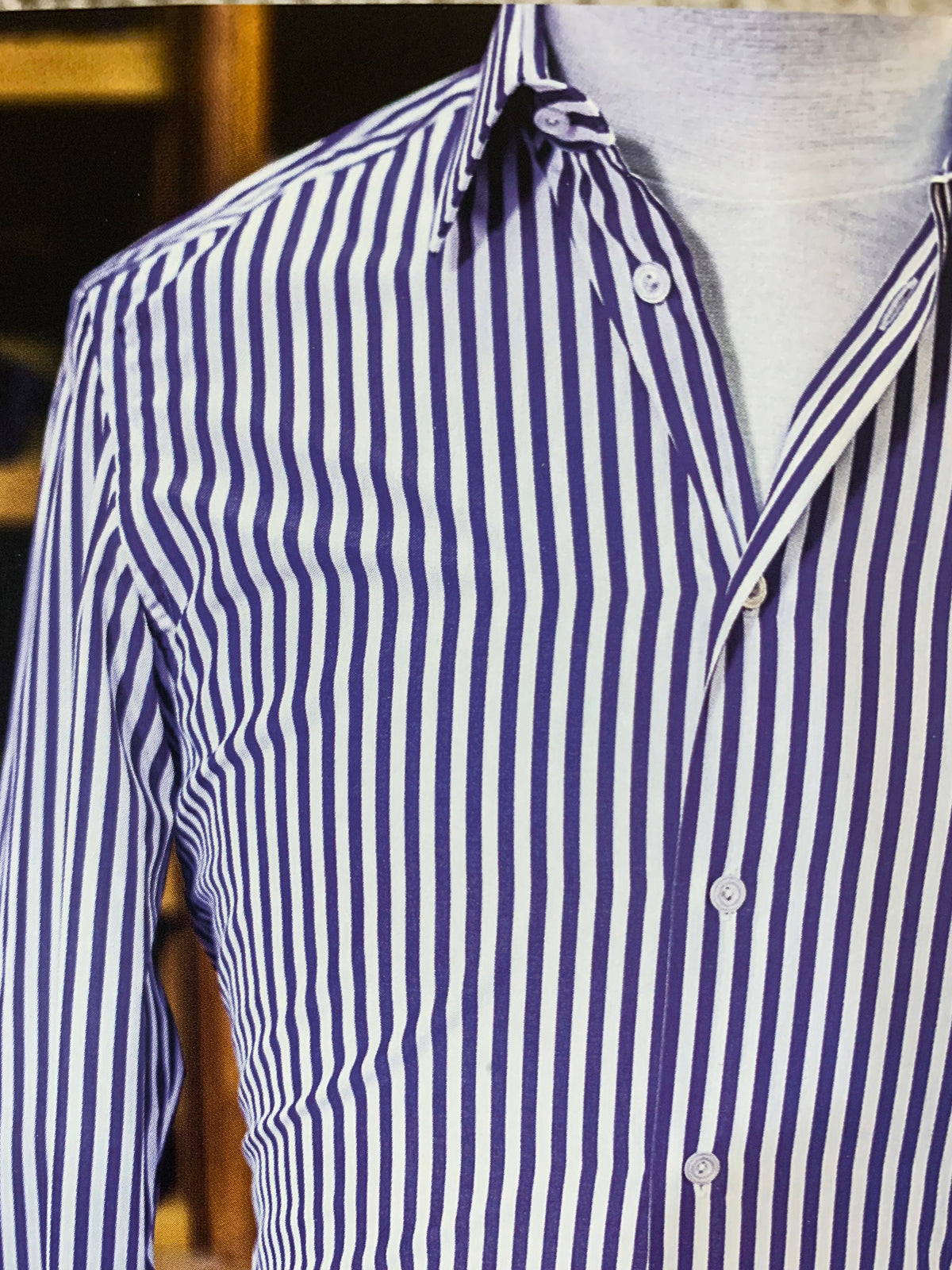 Wide Blue Striped Cotton Dress Shirt — view 2