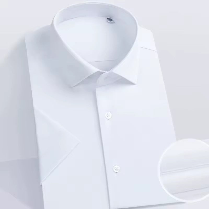 White Stretch Knit Short-Sleeve Business Shirt — view 2