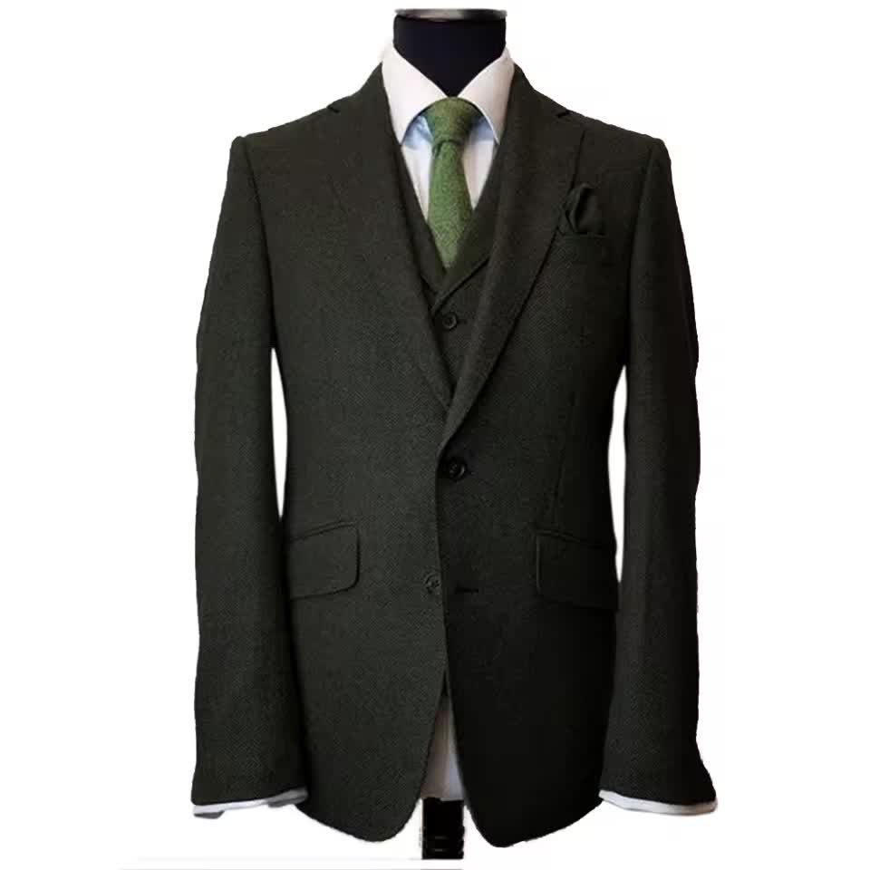 Dark Green Checked Tweed 3-Piece Suit