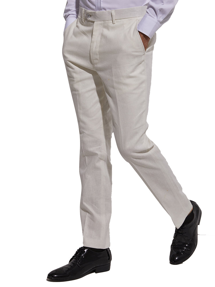 Ivory Linen-Cotton Dress Pants