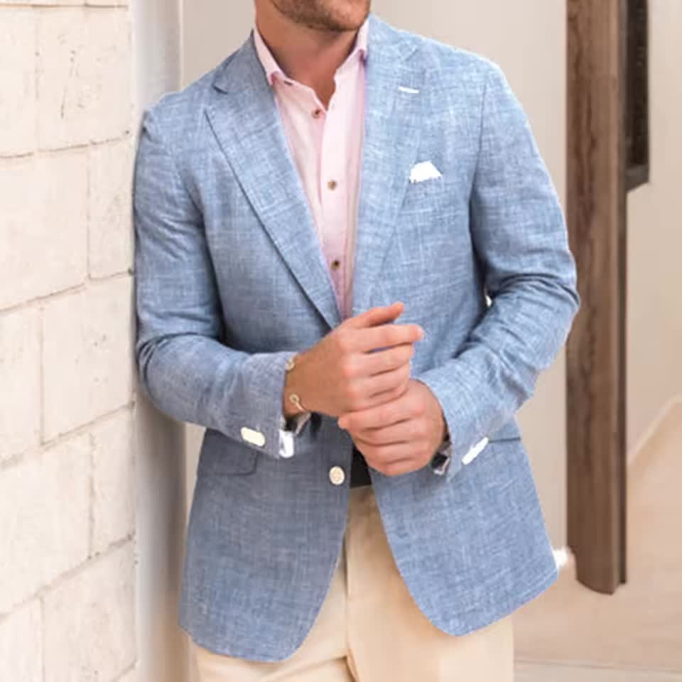 Light Blue Wool-Linen Summer Blazer — view 2
