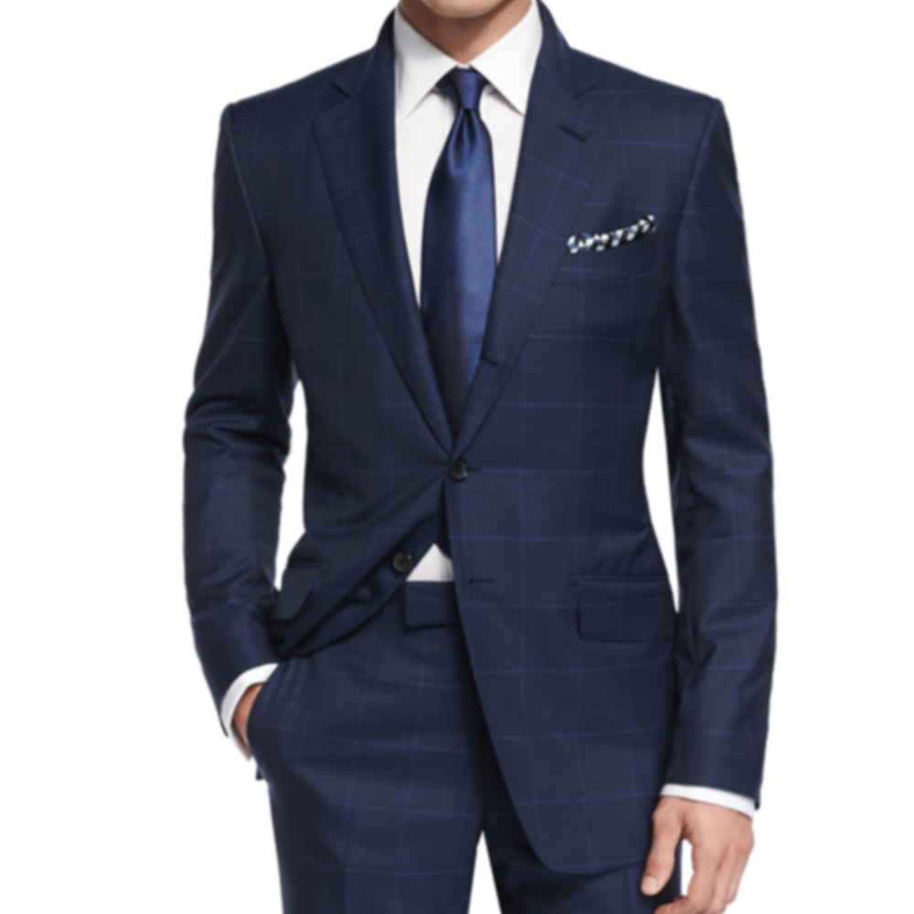 Navy Plaid Wool-Blend Business Suit — view 3
