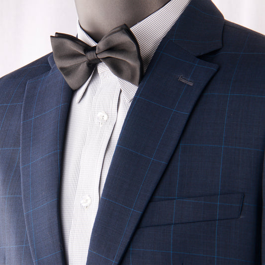 Navy Plaid Wool-Blend Business Suit — view 2
