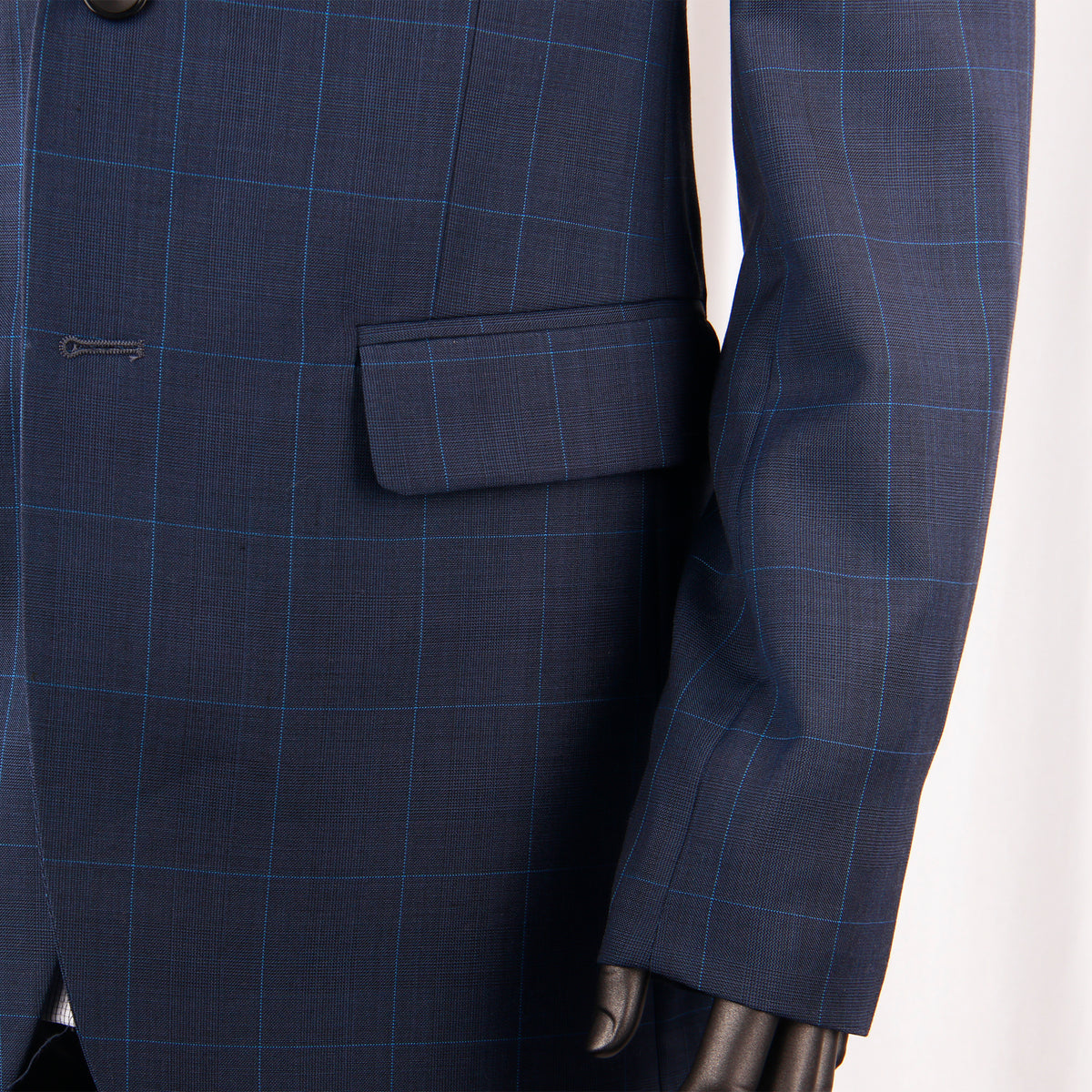 Navy Plaid Wool-Blend Business Suit